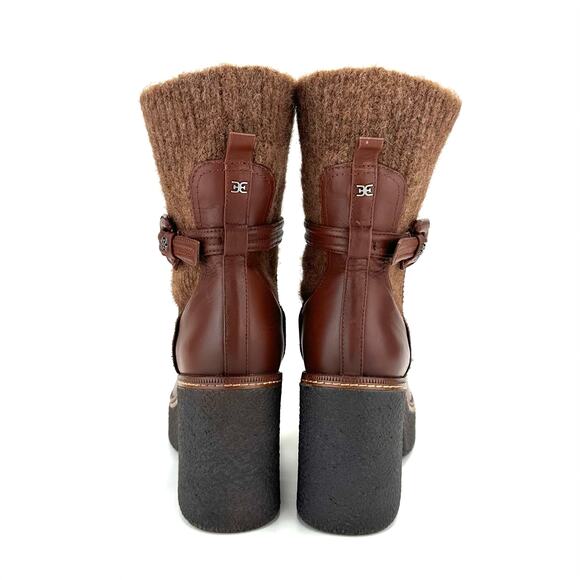 Sam Edelman Sidney Chunky Platform Bootie Size 10M Brown Leather Australian Wool - Picture 5 of 15